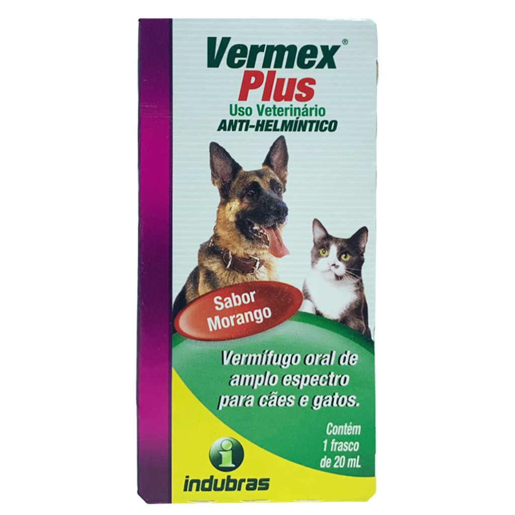 Vermífugo para Cachorro e Gato Vermex Plus 20ml Sabor Morango Indubras ...