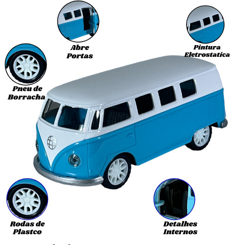 Miniatura Kombi D ferro fricção abre portas AZUL BEBE