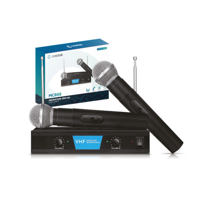 Microfone Sem Fio Dinâmico Profissional VHF Canal Duplo Onistek