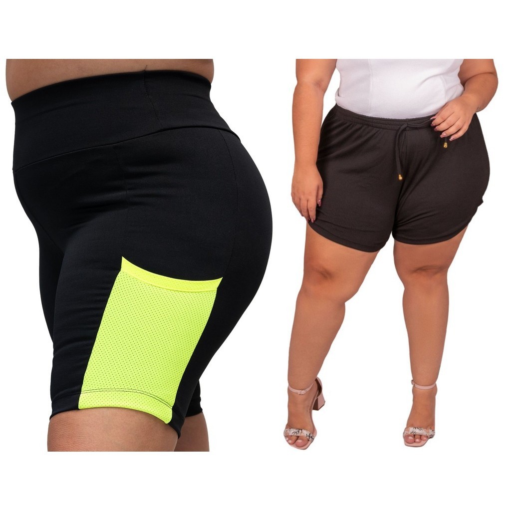Shorts Feminino Plus Size Soltinho Malha Canelado Bermuda
