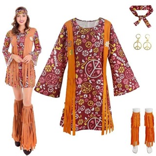 Trajes Hippie Roupas Para Mulheres Meninas Brinco Colar 60s