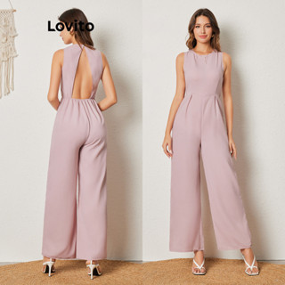 Lovito Macacão Elegante Liso Com Pregas Nas Costas Para Mulheres LBL08194