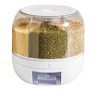 Dispenser de Cereais Giratório com 6 Divisórias para Grãos, Cereais, Arroz, Farinha, Feijão