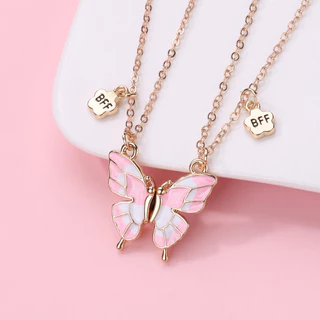 Estoque Pronto 2 Pcs Hot Selling Butterfly Necklace Moda BFF Friend Conjunto De Colares De Liga De Imãs Jóias Presente Personalizado