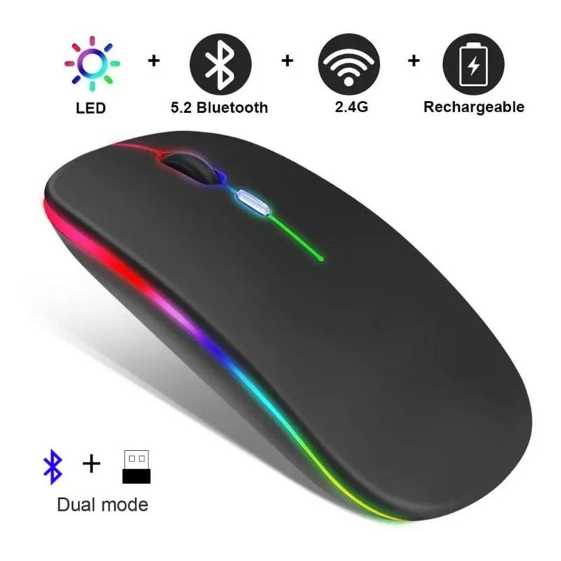 Mouse sem fio dual band receptor nano 2,4ghz / Bluetooth RGB recarregável MS-S350L