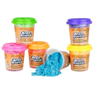 Areia Magica Para Criancas Kit 6 Potes 420g Brinquedo Colorido Sensorial Tampas Com Moldes Areia De Modelar - Dm Toys
