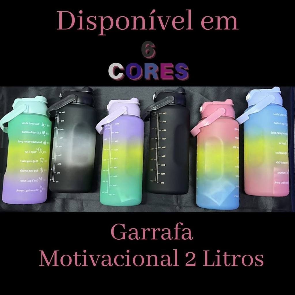 Garrafa Squeeze de Àgua Motivacional Adesivo 3d/2d 2000ml Cores