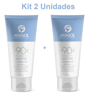 Kit 2 Protetor Solar Facial Anasol FPS 90 CLAREADOR Toque Seco 60g
