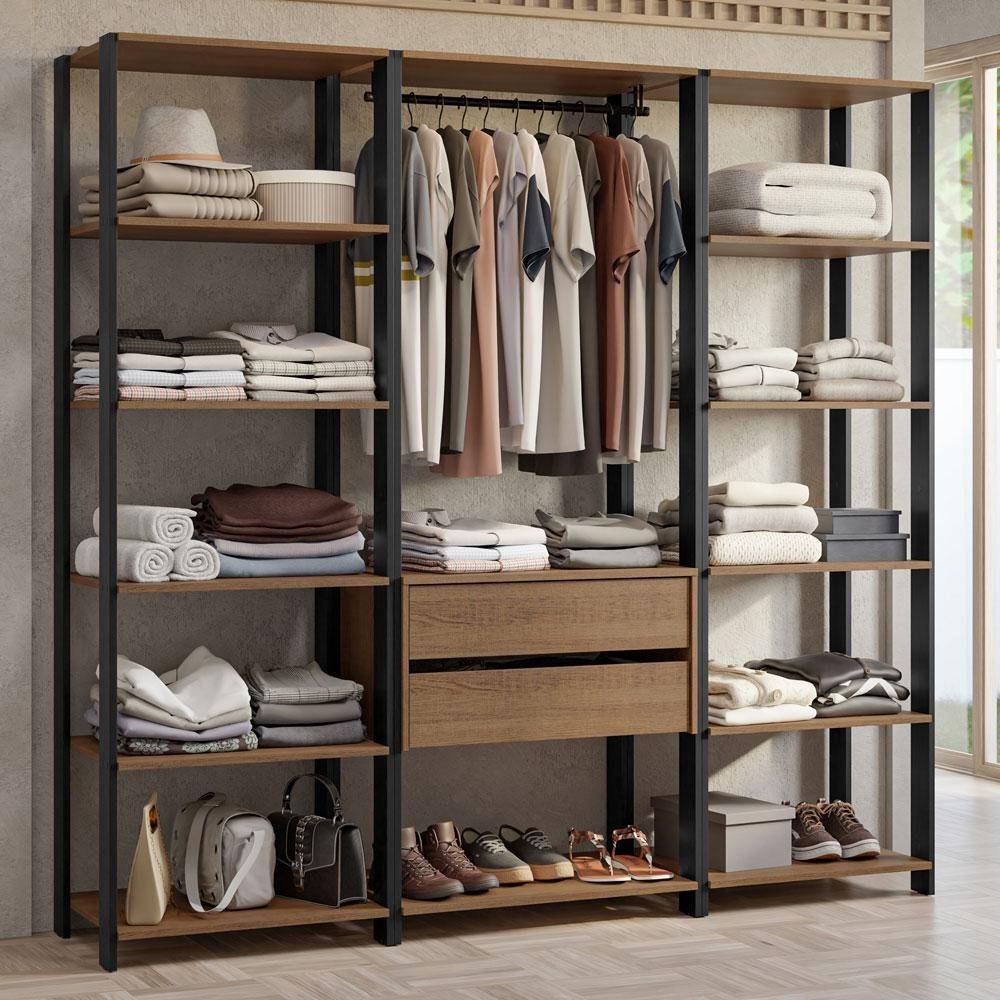 Guarda-Roupa Closet Modulado Valencia 2 Gavetas 188cm Rustic/Preto Madesa 01