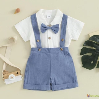 Conjunto de Macacão de Manga Curta com Gravata Borboleta e Shorts para Bebês Meninos