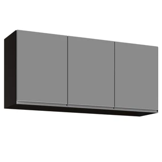 Armário Aéreo de Cozinha 120cm 3 Portas Virgínia Preto/Cinza - Lumil