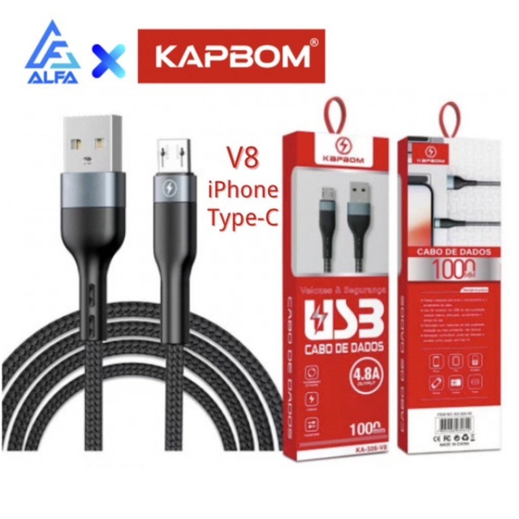 Cabo Material Stereo Auxiliar carregamento dado Usb V8/iPhone/Type-C 1m 4.8a KA-326