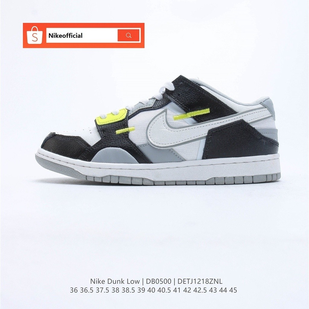 100 % Original Nike Dunk Low Scrap White Black Casual Sneaker Sapatos De Tênis Casuais Pretos Para Mulheres E Homens