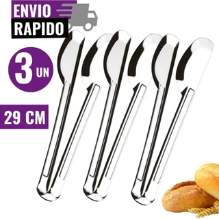 Kit 3 Pegador Universal 29cm Multiuso Utensílio de Cozinha Aço Inox Cozinha Buffet Restaurante Padaria