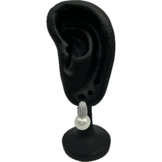 Brinco semijóia Argola Cravejada Zirconia Pérola Ouro Branco