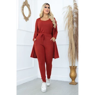 Conjunto trio lanzinha calça regata e cardigan