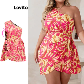 Lovito Vestido Assimétrico com Estampa Floral Boho para Mulheres Plus Size LBL08215