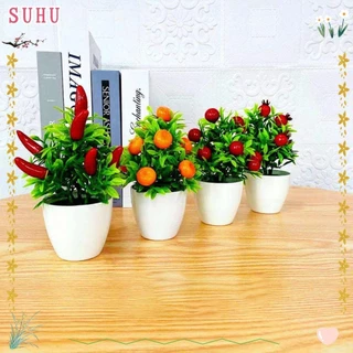 SUHU Plantas Artificiais Bonsai Fotografias Adereços Para Casa Decoração Falsas Romãs Verdes Pimenta De Romã