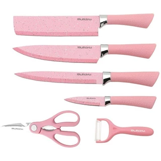 Jogo de 6 facas Rosa Antiaderente Profissional De Cozinha Faqueiro Gourmet