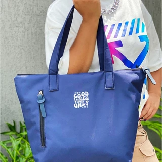 Bolsa Shopper Nylon GOOD VIBES ONLY de Ombro Clean Esportiva Academia Bags Gym Masculino Feminino Ziper Vertical Frontal Resistente Treino Crossbody Unisex