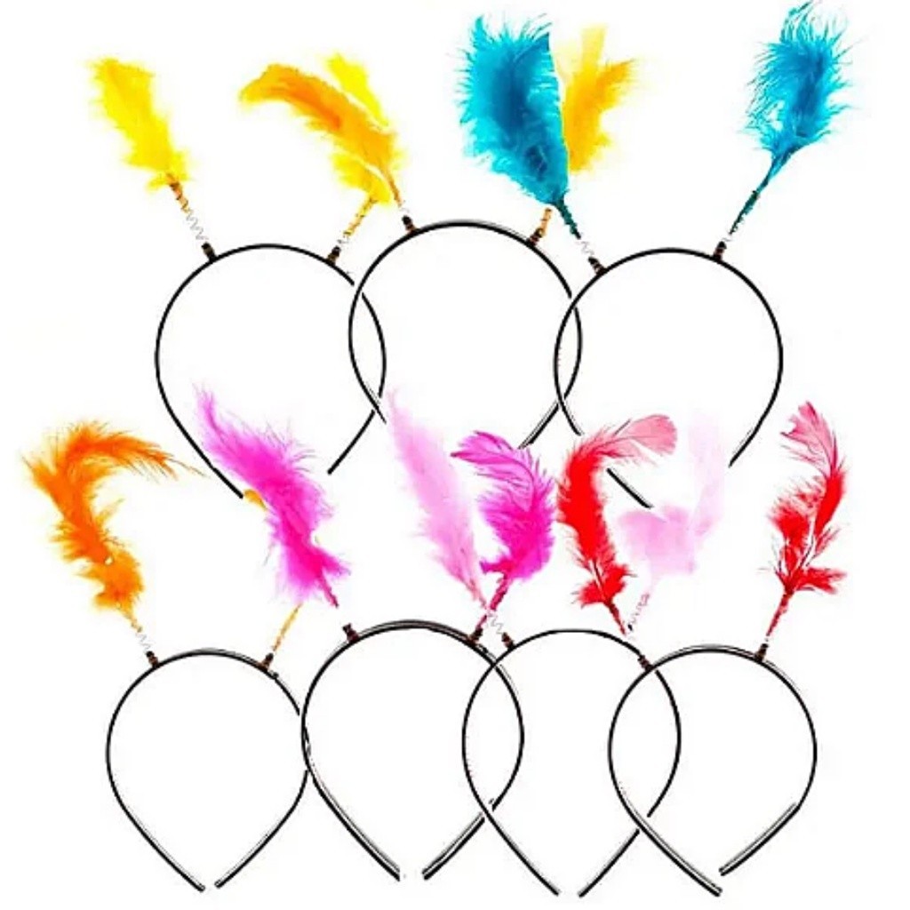 20 Tiaras Plumas de Pena Coloridas para Festa! em Oferta na Shopee
