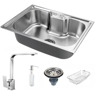 Cuba Cozinha Com Acessórios Torneira Monocomando Super Luxo Prata