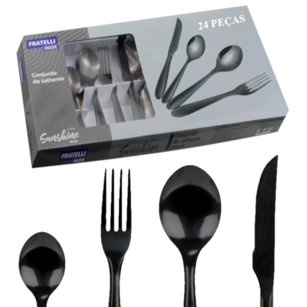 Conjunto de Talheres Inox Faqueiro 24 Peças black Completo