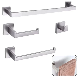 Kit Acessórios Banheiro Aço Inox 4 Peças Porta Toalha Papel
