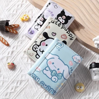 Carteira Portátil Sanrio Mulher Curta Simples Kuromi Cinnamoroll Pachacco Porta-Cartões Para Estudantes