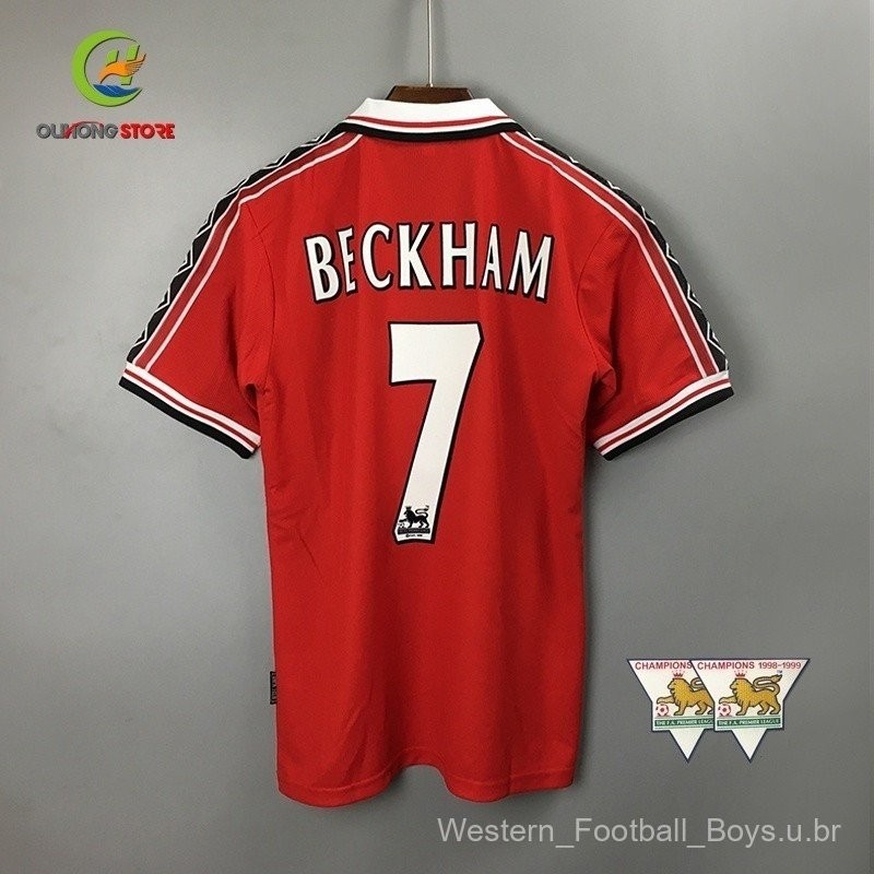 Camisa de Futebol Retro Manchester United ML 98/99 Uniforme Beckham ...