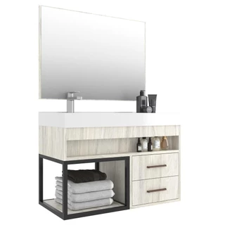 Gabinete Banheiro com Cuba e Espelheira 80cm Multimóveis CR10071 Carvalho