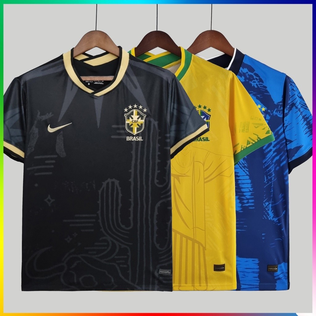 2022 Camisa De Futebol Clássica Preta/Azul/Amarela