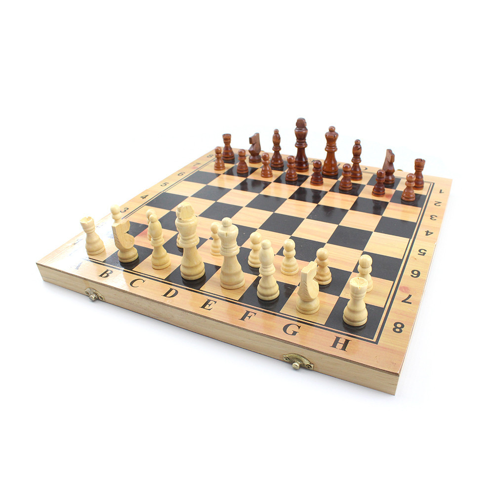 Xadrez Damas Gamão Tabuleiro de Madeira Estojo 3 em 1 35x35