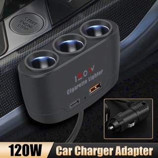Adaptador De Carregador Carro 120W 12V 24V 3 Soquetes Divisor De Isqueiro Dual USB LED Rápido Para IPhone IPad GPS Dashcam