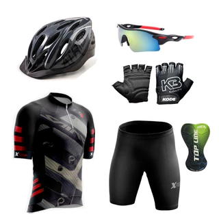 Conjunto Ciclismo Camisa Proteção Uv e Bermuda c/ Capacete Ciclismo + Luva + Óculos de Proteção