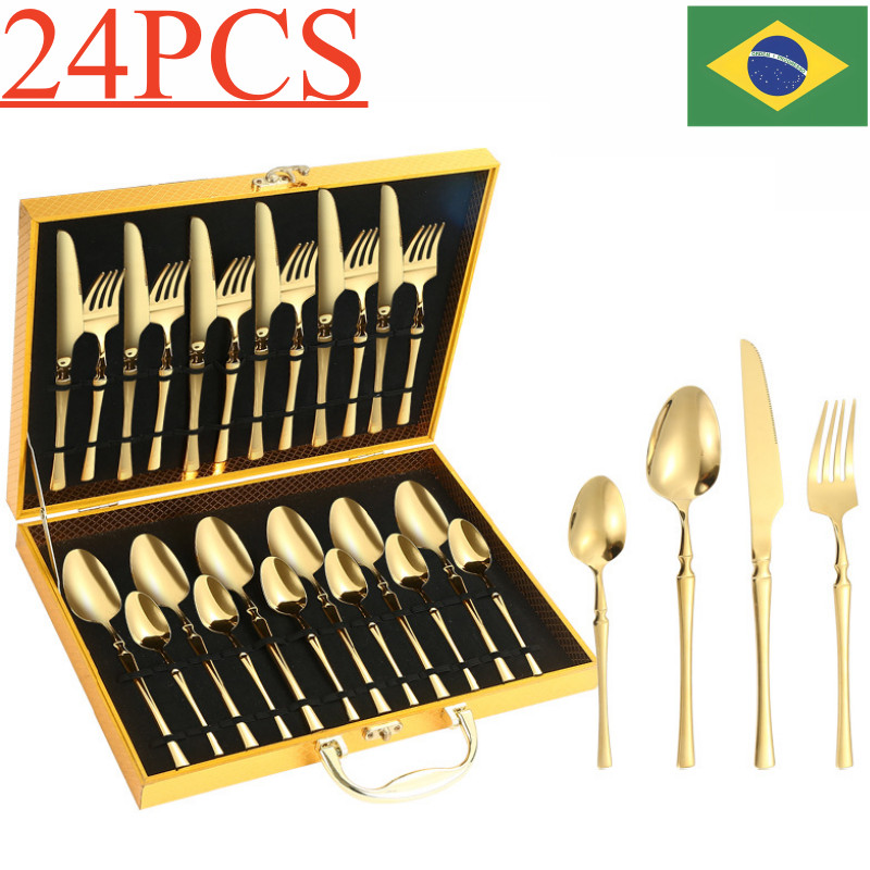 Talheres 24 Peças Faqueiro Inox Premium Luxo Com Maleta