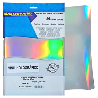 Vinil Adesivo Holográfico Brilhante 135g A4 À Prova D'Água Filme Adesivo PVC - 10 Folhas Masterprint