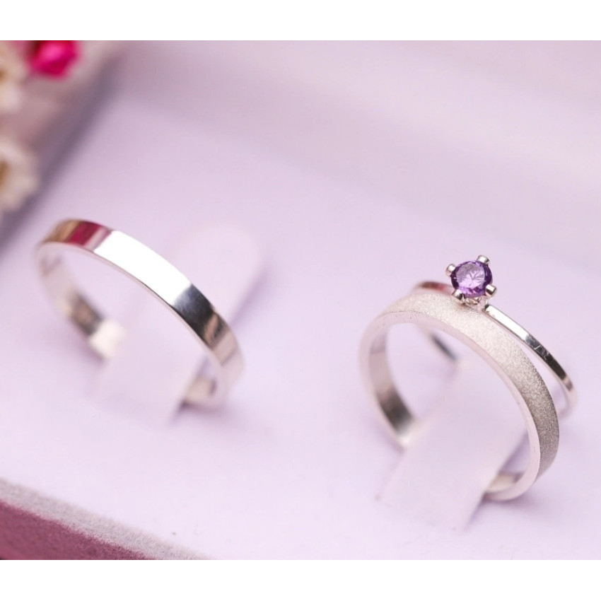 Alianças Silver Whispers banhado a prata 925 + Anel solitário COD-400