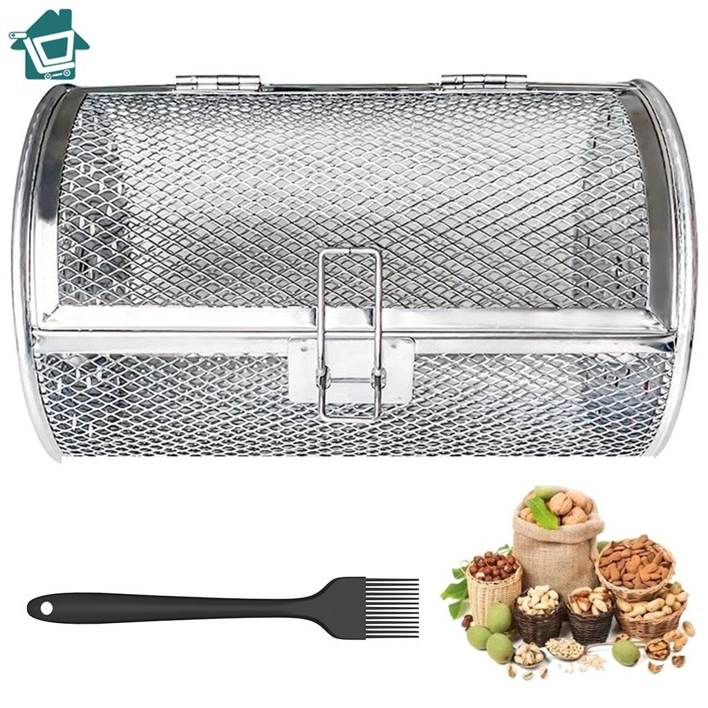 Cesta Rotisserie Com Pincel 360 ° Gaiola Rotativa De Aço Inoxidável Porta Móvel Grill Roaster Lavável SHOPSKC9513