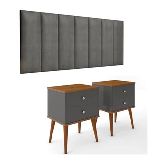 Conjunto Quarto Berlim 1,60 Cabeceira Cama queen 1,60 Com 2 Mesas de Cabeceira berlim cinza