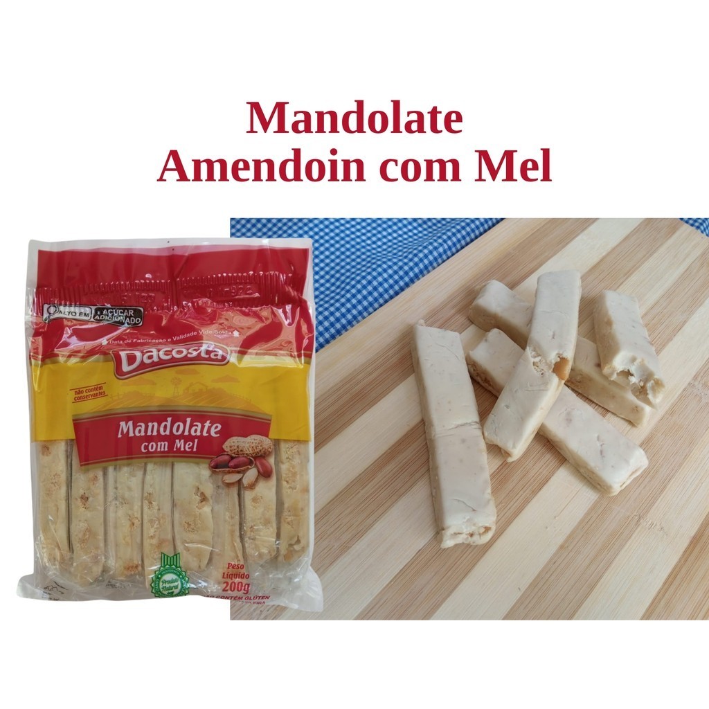 Mandolate com Mel e Amendoim Doce Colonial Tradicional Pacote 200g com Embalagem Individual