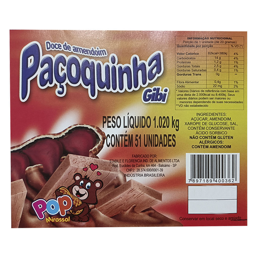 Doce de Amendoim Paçoca Gibi Pote com 51 unidades Covizzi 1k