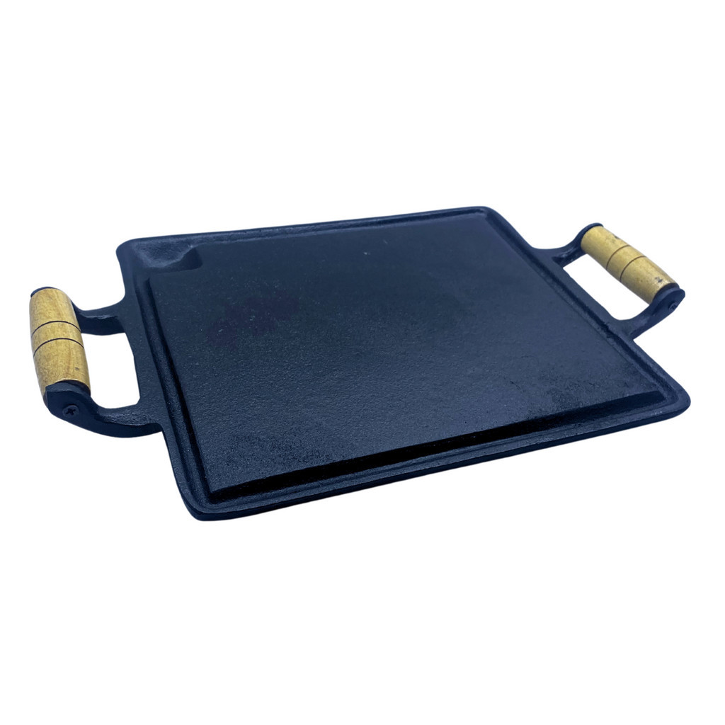 Chapa De Ferro Fundido Bifeteira 30x24 cm Com 2 Alças De Mad