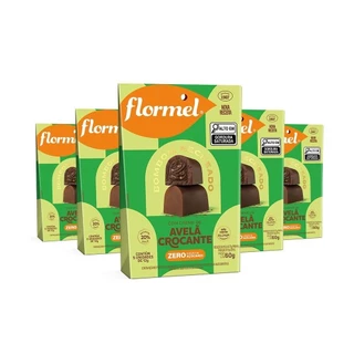Kit Pouch Bombom Recheado C/ Creme Avelã Crocante Flormel Zero Açúcar 60G Com 5 Unidades
