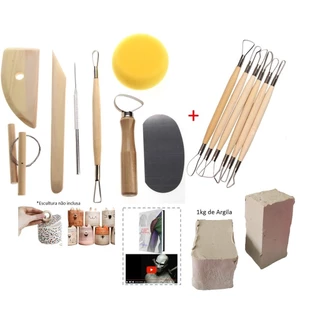 Kit De Ferramentas Estecas para Cerâmica e Escultura + 1kg Argila