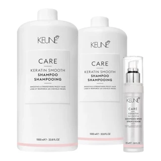Kit Keune Care 2x Keratin Smooth Shampoo 1000ml, Smooth Serum 25ml