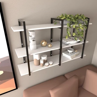 Prateleira industrial sala estar estante nicho parede mdf suspensa pratileira ferro branco off white E-nichos em Oferta na Shopee