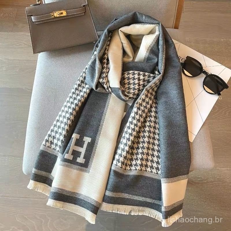 cachecol houndstooth high-end feminino inverno all-match grande xale ...