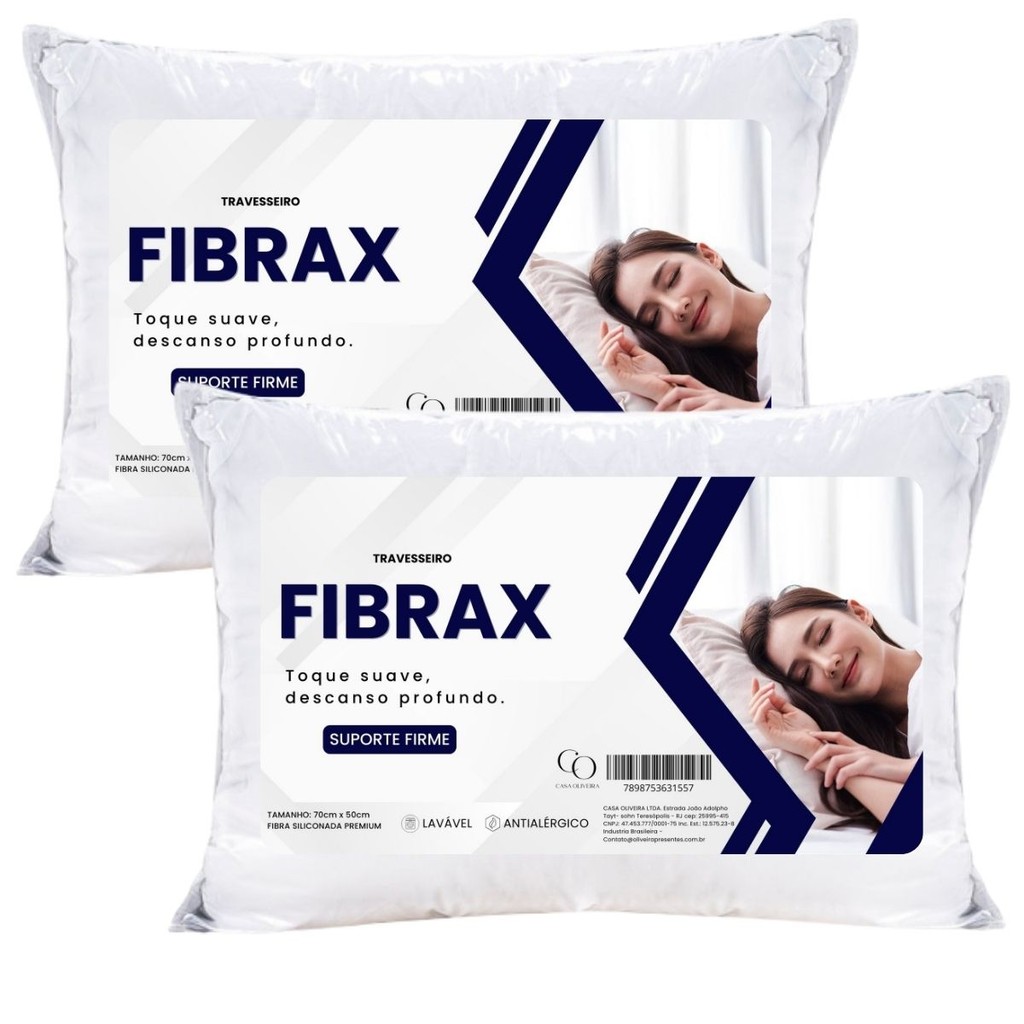 Kit 2 Travesseiro Antialérgico Fibrax Alto E Firme Grande 70x50cm ...