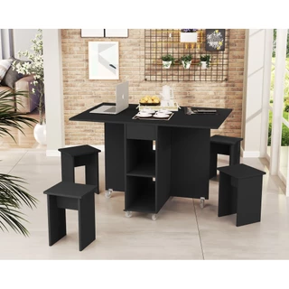Mesa de Jantar Dobrável Jade Com 4 Banquetas 100% MDF - LJ